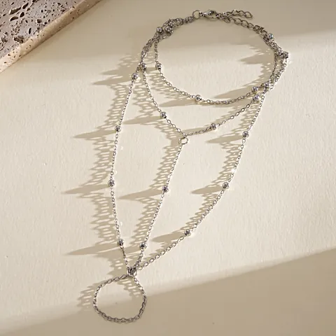 Multi-Layer Chain Tassel Hand Chain Bracelet Geometric Metal Bead Hand Harness Anklet For Women Bohemian Luxury Style Jewelry