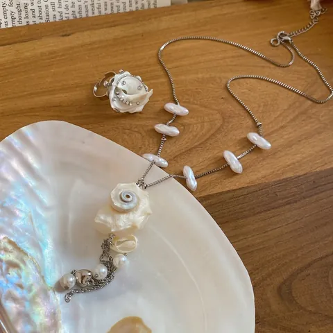 Inselstil Schnecke Muschel Künstliche Perle Halskette Ring Sommer Meer Urlaub Nische Designer Legierung Strass Schmuck Für Damen