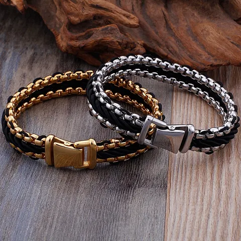 Hip Hop Herren Titan Stahl Nylon Geflochtenes Armband American Street Industrial Style Box Chain Armband Schmuck