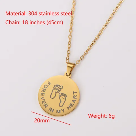 Stainless Steel Round Plate Forever In My Heart Pendant Necklace Laser Engraved Baby Footprints Memorial Jewelry Gift For Women