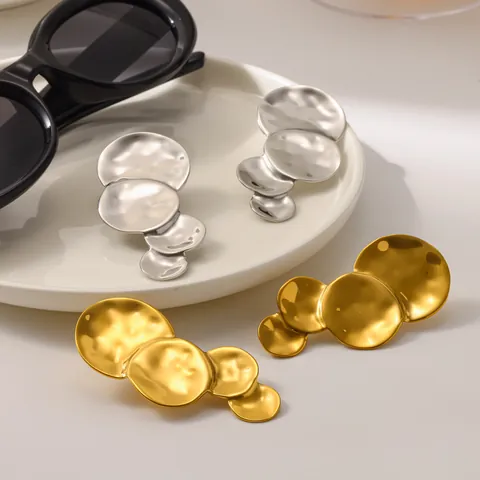 Übertriebene Große Edelstahl Gehämmert Runde Scheibe Tränentropfen Ohrringe Für Damen Personalisierte Mode Schmuck Gold Silber