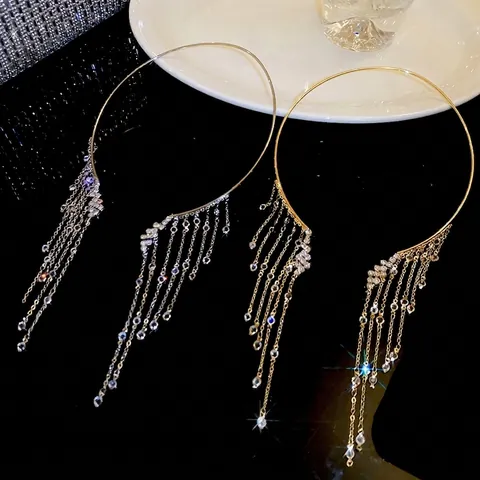 Luxus Engelsflügel Glitzernde Strass Kristall Quaste Choker Halskette Für Damen Mode Eisen Legierung Fransen Kragen Schmuck