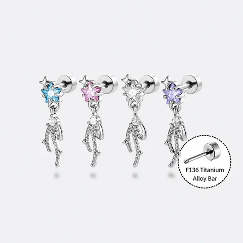Nischen Designer Stern Zirkonia Weizenähre Quaste Knorpel Helix Stecker Titanlegierung Stab Für Damen Herren