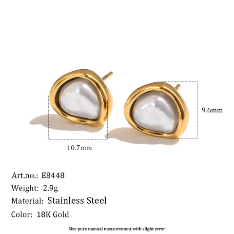 French Vintage Irregular Artificial Pearl Jewelry Set Gold Plated Stainless Steel Necklace Stud Earrings Ring For Women