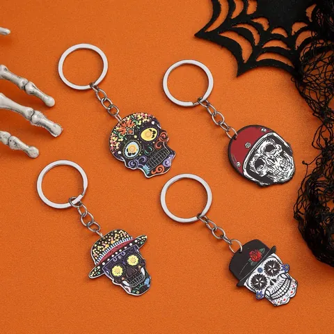 Gothisch Acryl Totenkopf Schlüsselanhänger Halloween Tag Der Toten Sugar Skull Anhänger Punk Geist Auto Schlüsselring Party Geschenk