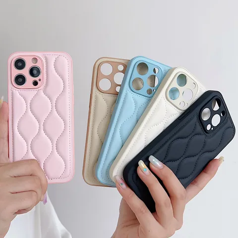 Luxe Golf Gewatteerde Puffer Telefoonhoesje Elegante Lamsleer Textuur Zacht Leer Schokbestendige Cover Voor 17 16 15 14 13 12 11 Pro Max
