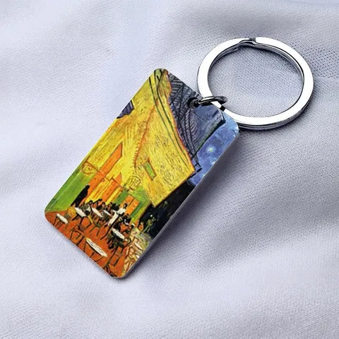 Vintage Van Gogh Oil Painting Keychain Stainless Steel Square Art Pendant Souvenir For Bag Keys Gift