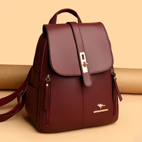 Dames Elegante Rugzak van PU-leer met Lychee-patroon Multifunctionele Schoudertas Grote Capaciteit met Gouden Hardware