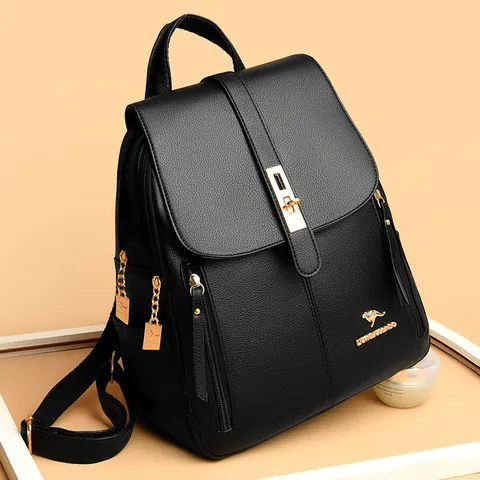 Dames Elegante Rugzak van PU-leer met Lychee-patroon Multifunctionele Schoudertas Grote Capaciteit met Gouden Hardware
