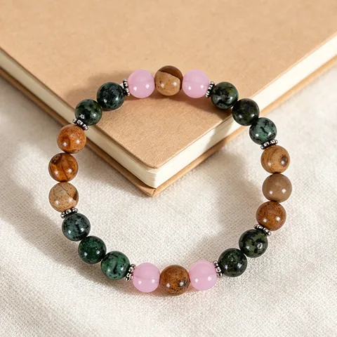 Bracciale di Perline in Pietra Naturale Turchese Africano Quarzo Rosa Cristallo Guarigione Bracciale Energia Boho Unisex Gioielli