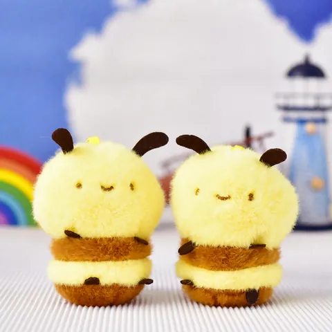 Cute Bee Plush Toy Keychain Bag Pendant Striped Animal Stuffed Doll For Kids Backpack Decoration Gift Yellow Brown Plush Toy