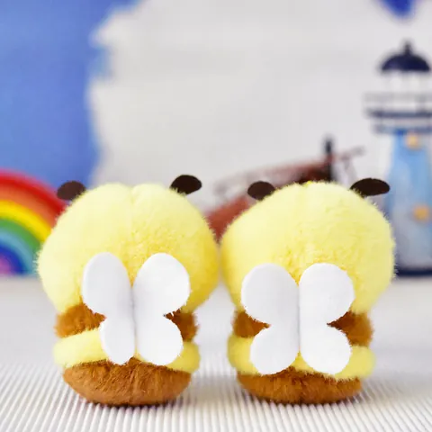 Cute Bee Plush Toy Keychain Bag Pendant Striped Animal Stuffed Doll For Kids Backpack Decoration Gift Yellow Brown Plush Toy