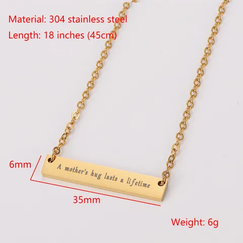 Stainless Steel Engraved Bar Necklace Mothers Hug Quote Rectangle Pendant Necklace Electroplated Fashion Jewelry for Women Mom Gift