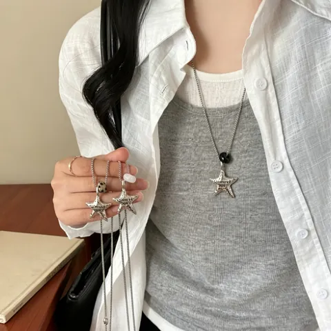 Collana con Pendente a Stella Stile Ins Coreano da Donna Stella Metallica Vintage Catena della Clavicola Gioielli di Moda Geometrici