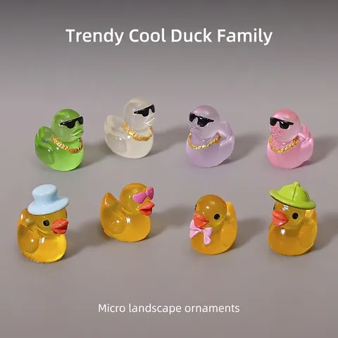 Miniatur Entenfiguren Aus Harz Leuchten Im Dunkeln Sonnenbrille Goldkette Bunte Leuchtende Mikro Landschaft Schreibtisch Ornamente