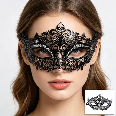 Maskeraden Maske Metall Filigran Strass Laser Geschnitten Venezianische Halloween Party Ball Zubehör Für Frauen