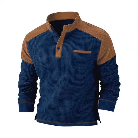 Felpa Da Uomo In Maglia A Nido D Ape Patchwork Velluto A Coste Henley Collo Alto Manica Lunga Color Block Maglione Casual