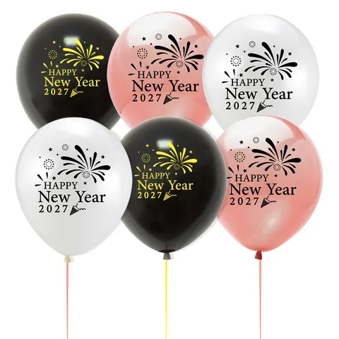 Globos de Látex Happy New Year 2027 Oro Rosa Negro Blanco Estampado Fuegos Artificiales para Decoración de Fiesta Hogar