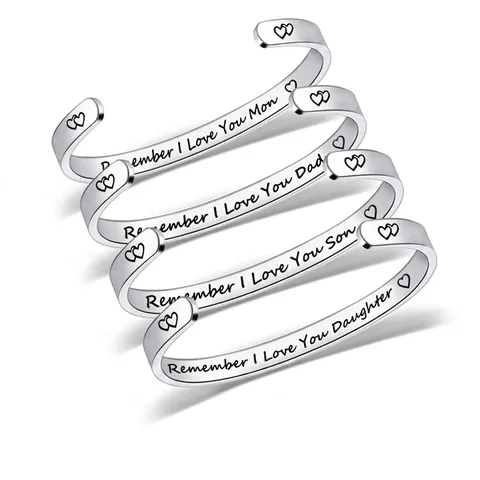 Bracciale Rigido In Acciaio Inossidabile Remember I Love You Regalo Famiglia Gioielli Minimalisti Regolabili Per Mamma Papà Figlio