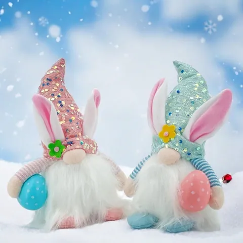 Easter Sequin Hat Gnome Plush Decoration Light-Up Bunny Ears Faceless Doll Rudolph Holding Egg Ornament Home Festive Holiday Decor