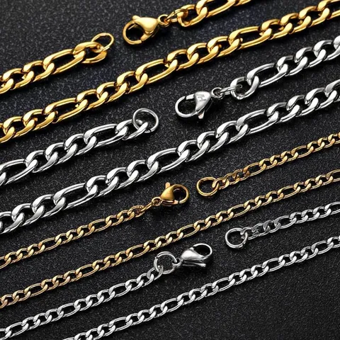 Hip Hop Stainless Steel Figaro Chain Necklace For Men Women Minimalist High Polish Flat Link Geometric Jewelry Gift Gold Silver