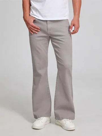 Men's Vintage Flare Jeans American Retro Cotton Blend Slim Fit Bootcut Denim Pants Grey Mid Waist Casual Fashion Trousers