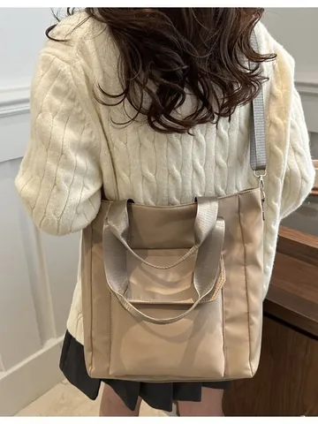 Women Large Capacity Nylon Tote Bag Korean Style Shoulder Crossbody Bag With Front Flap Pocket Adjustable Strap Handbag