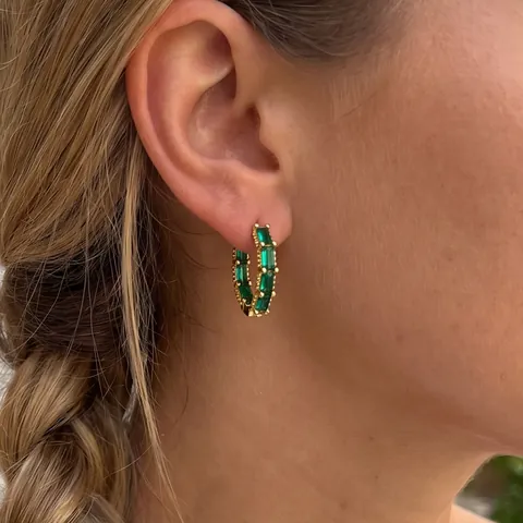 18K Gold Plated Copper Hoop Earrings With Colorful Baguette Zirconia Lightweight Minimalist Fashion Jewelry For Women Daily Wear
