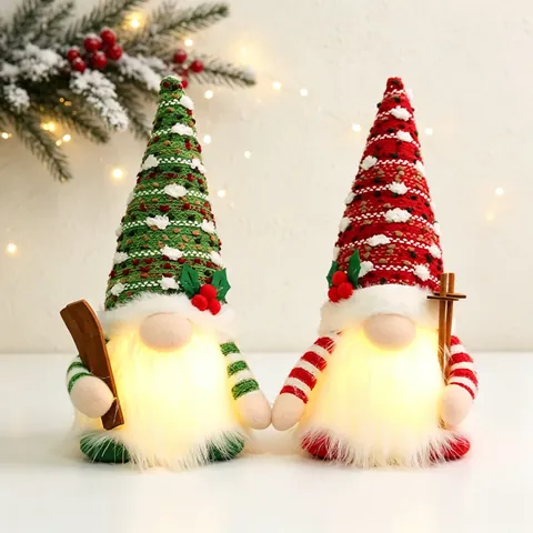 Gnomo De Navidad LED Brillante Peluche Muñeco Tomte Tejido Decoración De Mesa Accesorios De Esquí De Madera