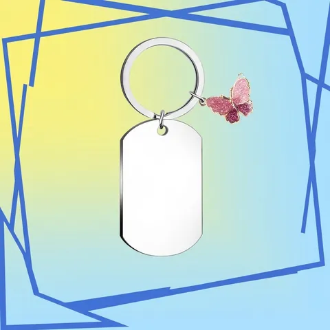 Stainless Steel Keychain Blank Tag Engravable Military Pendant With Enamel Butterfly Sunflower Graduation Charm Gift