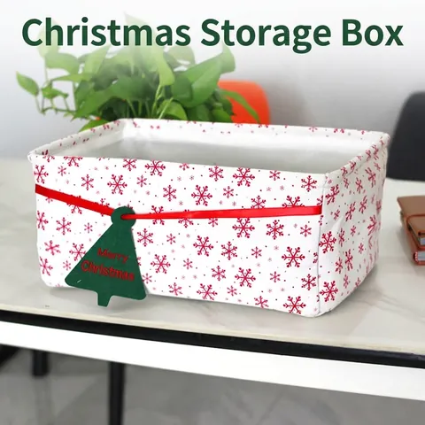 Cesta Almacenamiento Navidad Tela Rectangular Patrón Copos Nieve Organizador Escritorio Cinta Etiqueta Árbol Tela Oxford