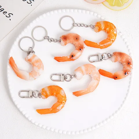 Portachiavi Modello Cibo Gamberetto in PVC Realistico Pendente Creativo ai Frutti di Mare per Borsa Portachiavi Auto Fai da Te