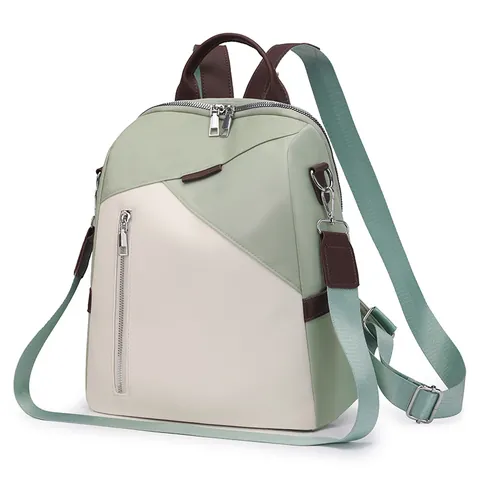 Women Fashion Nylon Backpack Patchwork Lightweight Travel Bag Spacious Simple Design Versatile Shoulder Bag Casual School Daypack