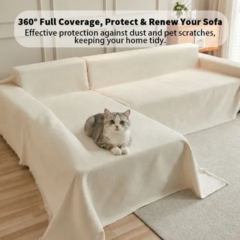 Solid Color Chenille Sofa Cover Throw Blanket Full Coverage Sectional Couch Protector Slipcover With Elegant Fringe Tassel Everyday Home Decorative Tapestry