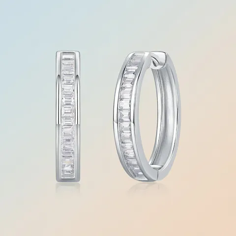 Orecchini a Cerchio in Argento Sterling 925 con Moissanite Per Donna Orecchini Rotondi a Pavé con Taglio Baguette Gioielli Regalo