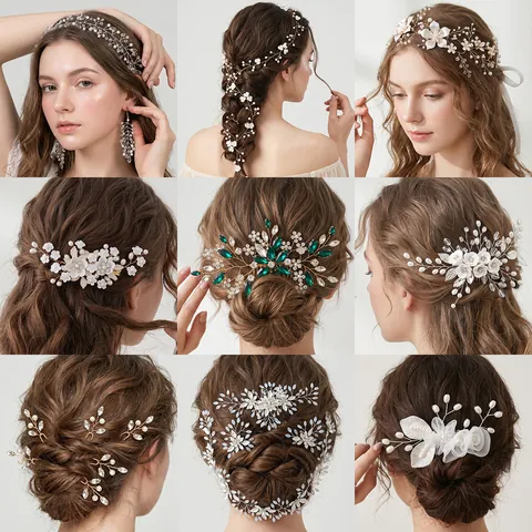 Bridal Hair Comb Handmade Artificial Pearl Rhinestone Flower Leaf Wedding Accessory Retro Headpiece Elegant Jewelry For Women
