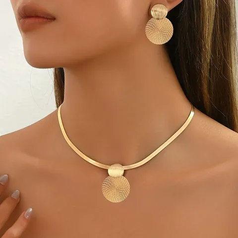 Elegante Set di Gioielli con Collana e Orecchini a Pendente Geometrico in Ferro per Donna con Catena a Serpente Piatta
