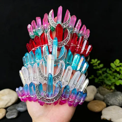 Boho Kristall Krone Stirnband Mit Natursteinen Und Legierung Mond Handgefertigter Haaransatz Mystischer Haarschmuck Damen