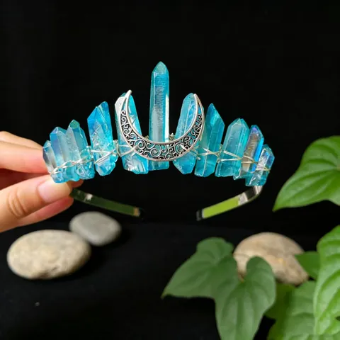 Boho Kristall Krone Stirnband Mit Natursteinen Und Legierung Mond Handgefertigter Haaransatz Mystischer Haarschmuck Damen
