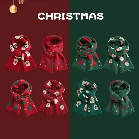 Weihnachtsschal Damen Weiches Acryl Gestrickter Jacquard Schal Schneemann Weihnachtsmann Weihnachtsbaum Muster Festlicher Feiertagsschal