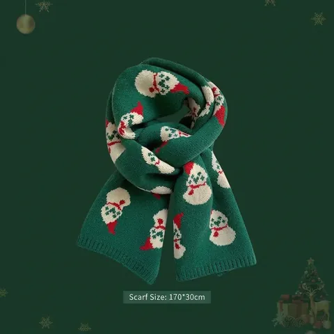 Weihnachtsschal Damen Weiches Acryl Gestrickter Jacquard Schal Schneemann Weihnachtsmann Weihnachtsbaum Muster Festlicher Feiertagsschal