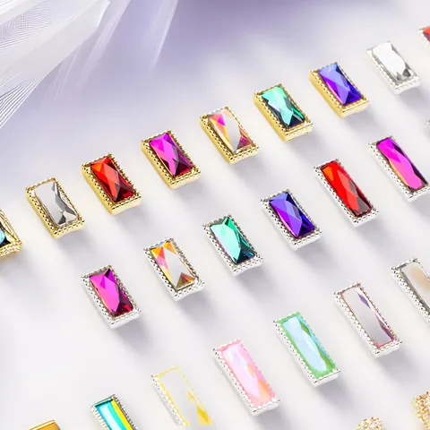 Rectangular Nail Art Rhinestones Alloy Metal Bezel Multi Color Flatback Charms DIY Manicure Elegant Accessories