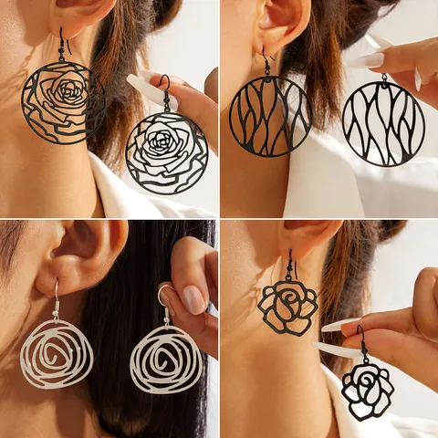 Hohl Spiral Rose Ohrringe Geometrische Unregelmäßige Kupfer Tropfen Baumeln Schmuck Für Frauen Elegante Beschichtung