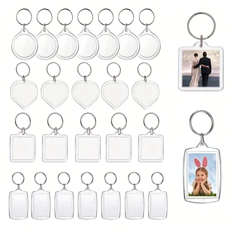 DIY Transparent Acrylic Photo Frame Keychain For Picture Insert Heart Rectangle Square Shape Empty Clear Plastic Keyring Key Holder