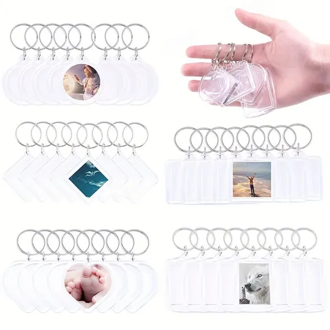 DIY Transparent Acrylic Photo Frame Keychain For Picture Insert Heart Rectangle Square Shape Empty Clear Plastic Keyring Key Holder