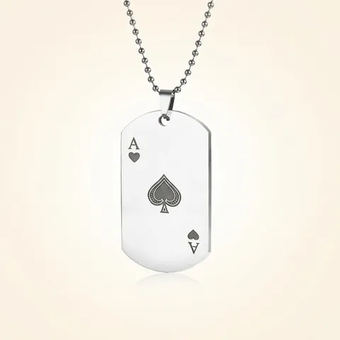Pik As Pokerkarte Anhänger Halskette Edelstahl Dog Tag Schmuck Mode Accessoire Für Damen Herren Hip Hop Stil