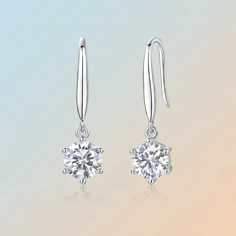 Orecchini a Goccia in Argento Sterling S925 Con Moissanite per Donna Eleganti Orecchini a Gancio a Sei Artigli Con Certificato GRA Gioielli Regalo Taglio Rotondo