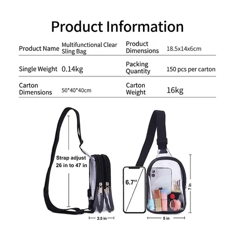 Klarer PVC Crossbody Sling Bag Stadion Zugelassen Transparente Brusttasche Mit Verstellbarem Riemen Für Damen Herren Sport Outdoor Reisen