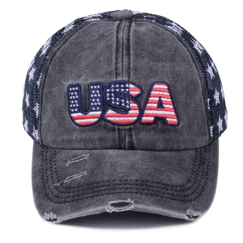 Vintage Gewassen Katoen Trucker Pet Met Amerikaanse Vlag USA Borduursel Mesh Achterkant Ademend Verstelbare Baseballpet Voor Heren Dames