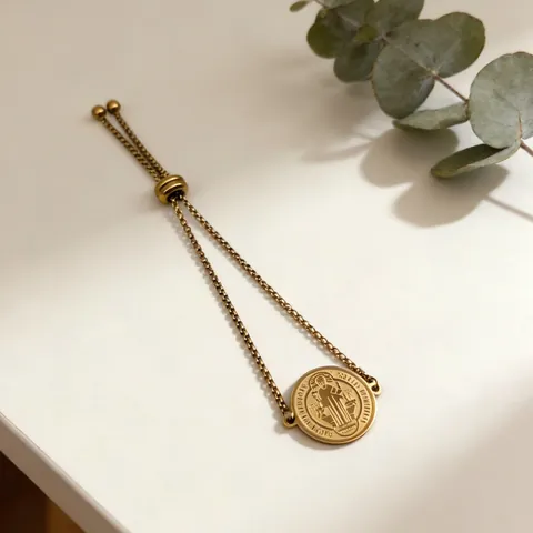 Verstelbare Roestvrij Staal Sint-Benedictuspenning Armband Voor Dames Heren Religieuze Sieraden Vintage Goud Zilver Box Ketting Schuifsluiting